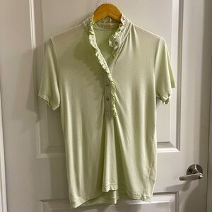Tory Burch Mint Green Lidia Ruffle Short Sleeve Polo Shirt | Size M